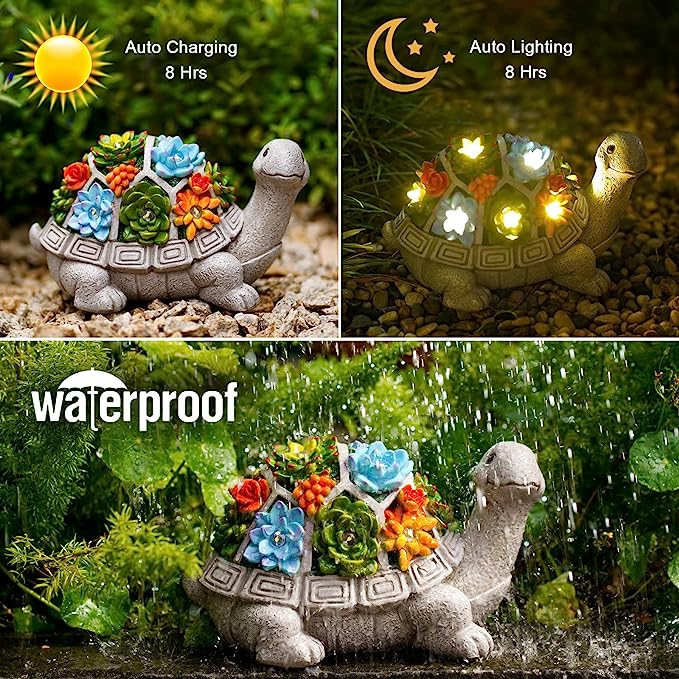 Solar-Powered Garden Turtle Statue with LED Lights | Distinctive Housewarming Present